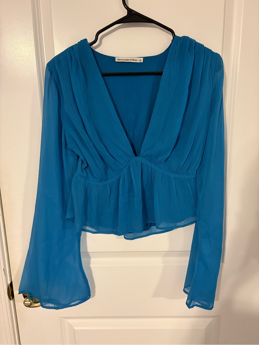 Abercrombie & Fitch Bright Teal V-Neck Peplum Blouse